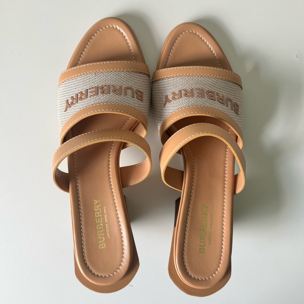Burberry Logo Print Canvas and Leather Sandals